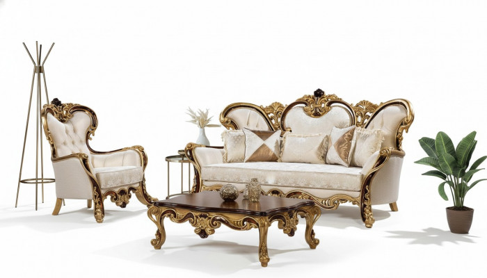 D'Canapé-Set 3+1 Sëtz Gold Couchtisch Klassesch Wunnzëmmer Set 3 tgl.