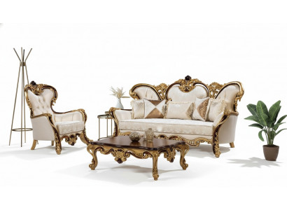 D'Canapé-Set 3+1 Sëtz Gold Couchtisch Klassesch Wunnzëmmer Set 3 tgl.