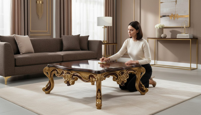 Couchtisch Holz Dësch Wunnzëmmer Klassesch Design Luxus Holzdësch 119x91cm