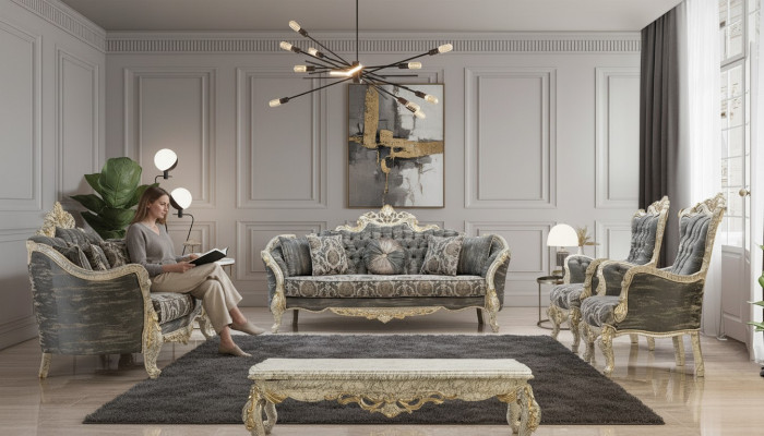 Klassesch Chesterfield Barock Canapé Wunnzëmmer Miwwele Komplett Set 5 Stécker