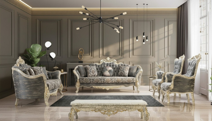 Klassesch Chesterfield Barock Canapé Wunnzëmmer Miwwele Komplett Set 5 Stécker