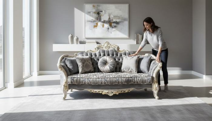 Barock Canapé 3 Sëtz Gro Wunnzëmmer Klassesch Design Canapé Couch Textil