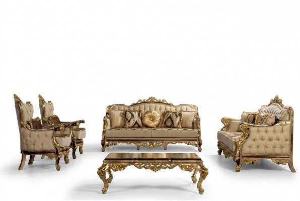 Klassesch Sofa Set Couchtisch Sëtzgeleeënheet Couch 5pc Chesterfield Miwwelen