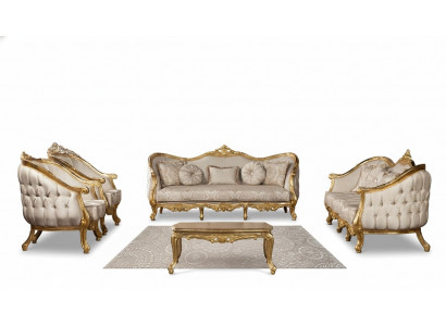 Canapé Klassesch Luxus Wunnzëmmer Sofagarnitur 3+3+1+1 Sëtzer Canapé Dësch