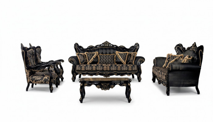 Sofa Set 3+3+1+1 Plaz Couchtisch Wunnzëmmer Luxus Schwaarz Sofagarnitur Nei