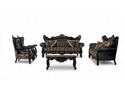 Sofa Set 3+3+1+1 Plaz Couchtisch Wunnzëmmer Luxus Schwaarz Sofagarnitur Nei
