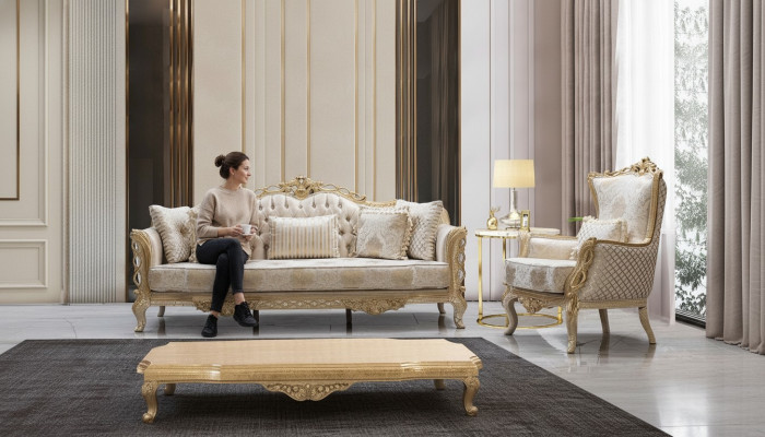 Sofa Garnitur 3+1 Sofa Fotell Wunnzëmmer Luxus Sofa Set Textil Nei