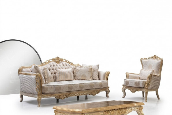 Kinneksch Canapé Set Wunnzëmmer Fauteuil Kaffisdësch 3+1 Dësch