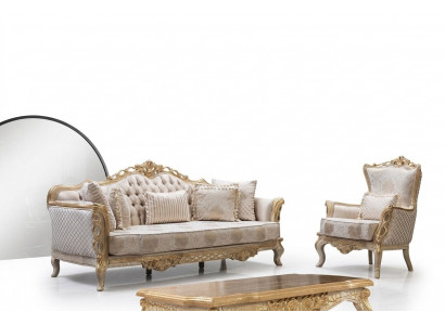 Kinneksch Canapé Set Wunnzëmmer Fauteuil Kaffisdësch 3+1 Dësch