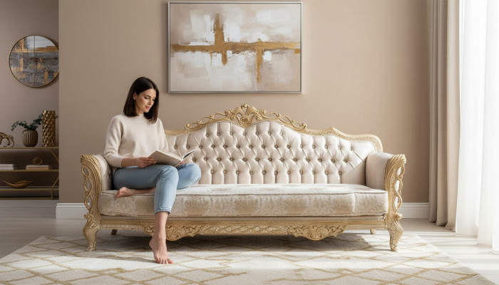 Sofa 3-Sëtzer Wunnzëmmer Couch Klassiker Design Luxus Sofa Textil Nei