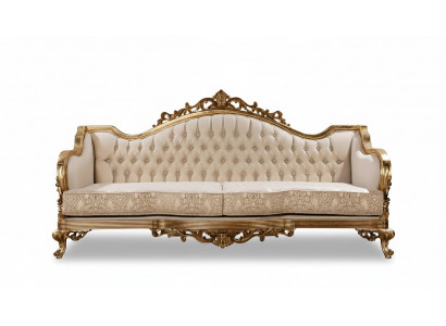 Dräisëtzegt klassescht barockt Rokoko-Polstersofa an Goldholzqualitéit.