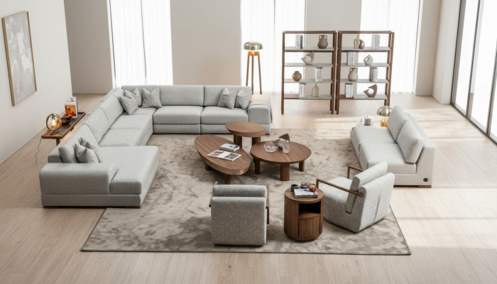 Ecksofa U-Form Wunnzëmmer Miwwelen Modern Designer Stoffssofa Sofa Textile
