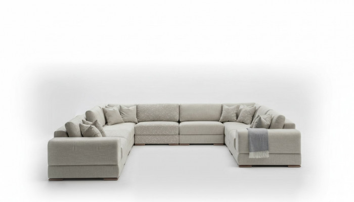 Ecksofa U-Form Grau Sofa Canapé Luxus Design Miwwel Wunnlandschaft Stoff.