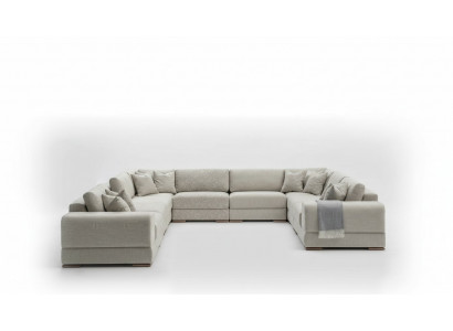 Ecksofa U-Form Grau Sofa Canapé Luxus Design Miwwel Wunnlandschaft Stoff.