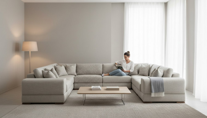 Sofa U-Form Modern Design Luxus Wunnzëmmer Grouss Gro Eckssofa Nei