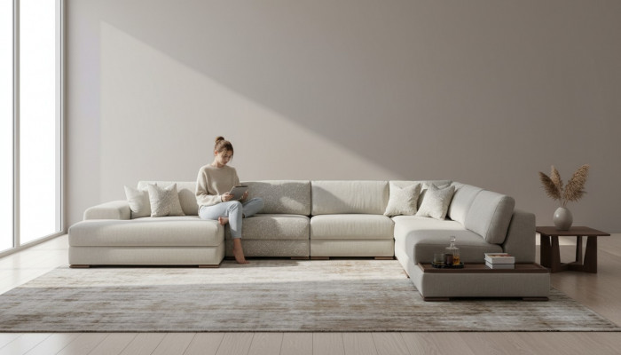 Sofa Canapé Wunnzëmmer Ecksofa Modern Design Miwwel U-Form Stoffcanapé