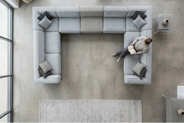 Ecksofa U-Form Wunnzëmmer Modernen Design Grouss Gro Sofa Couch Nei