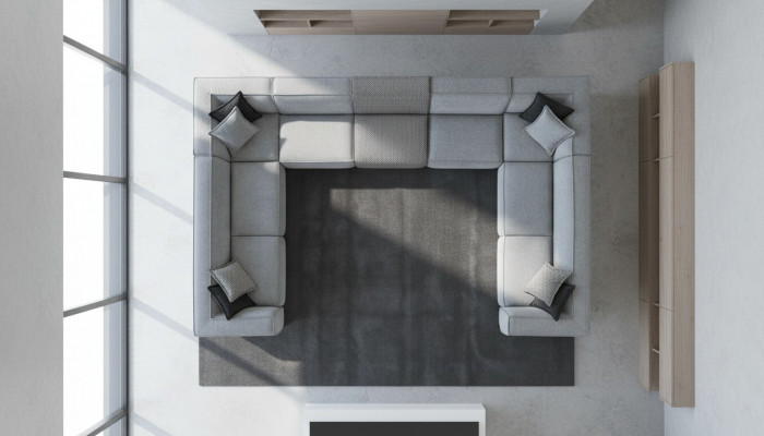 Ecksofa U-Form Wunnzëmmer Modernen Design Grouss Gro Sofa Couch Nei