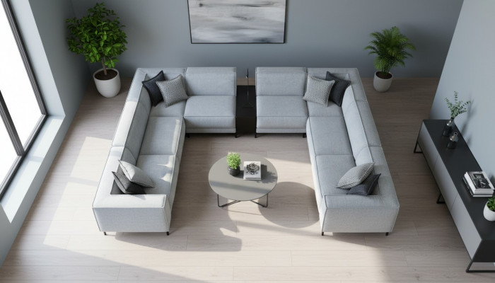Canapé an U-Form Mëbel Wunnzëmmer Luxus Modern Grouss Canapé Couch Wohnlandschaft