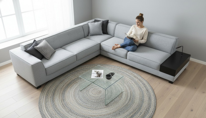 Ecksofa L Form Sofa Couch Stoff Textil Luxus Wunnzëmmer Miwwelen Eckcouch