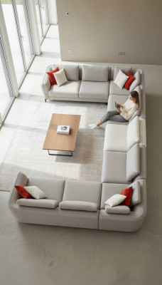 Eckcouch U-Form Luxus Wunnzëmmer Béisch Polstersofa Modern Stil Nei