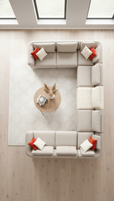 Eckcouch U-Form Luxus Wunnzëmmer Béisch Polstersofa Modern Stil Nei