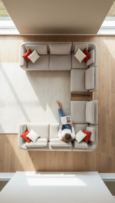 Béigen Sofa Wunnzëmmer Polstersofa Design Modern Ecksofa U-Form Nei