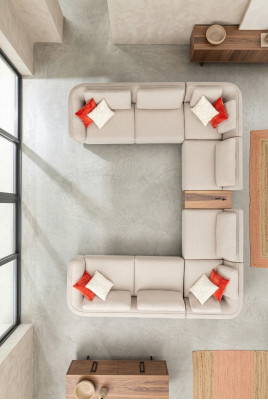 Béigen Sofa Wunnzëmmer Polstersofa Design Modern Ecksofa U-Form Nei
