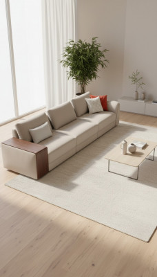 Komfortabel 5-Sëtz Sofa an einfachem Beige a modernen Design.