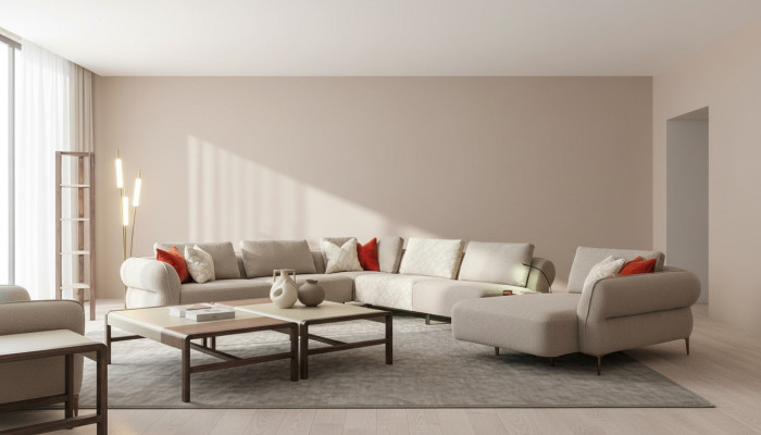 Ecksofa U-Form Beige Luxus Wunnzëmmer Modern Polstersofa Nei