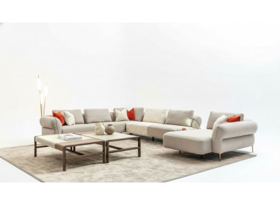 Ecksofa U-Form Beige Luxus Wunnzëmmer Modern Polstersofa Nei