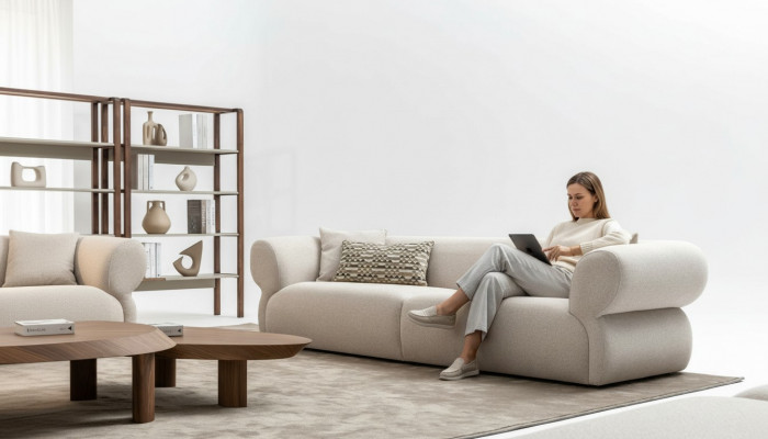 Modern Sofa 3 Sëtzer Beige Dräisëtzer grouss 250cm Sofa Canapé Luxus Miwwel Nei