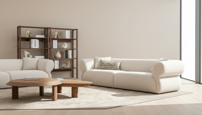 Modern Sofa 3 Sëtzer Beige Dräisëtzer grouss 250cm Sofa Canapé Luxus Miwwel Nei