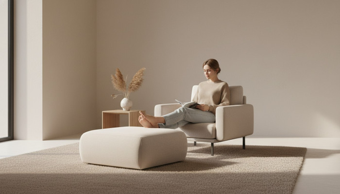 Hocker Beige Wunnzëmmer Polster Textil Miwwelen Miwwelen Ottomane Canapé