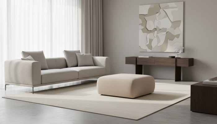 Hocker Beige Wunnzëmmer Polster Textil Miwwelen Miwwelen Ottomane Canapé