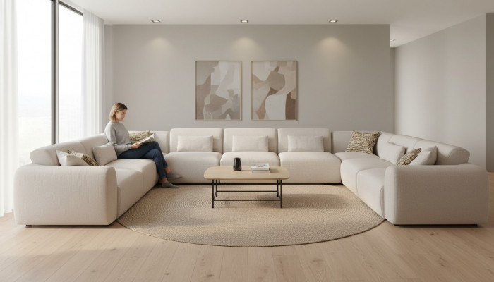 Canapé an U-Form Luxus Wunnzëmmer Stil Modern Polstersofa Textil