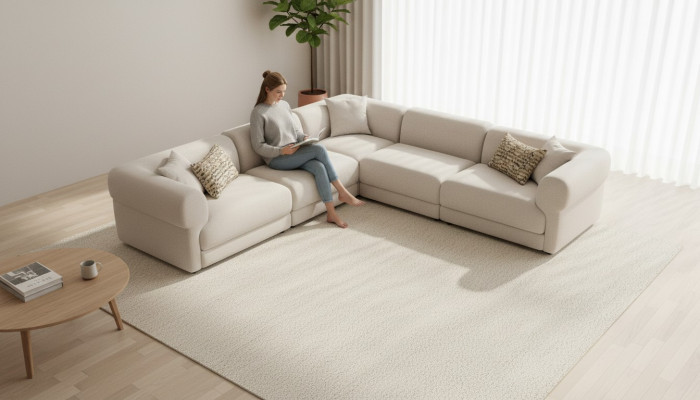 Canapé Eck Beige Wunnzëmmer Sofa Couch L-Form Modern Miwwelen Textil