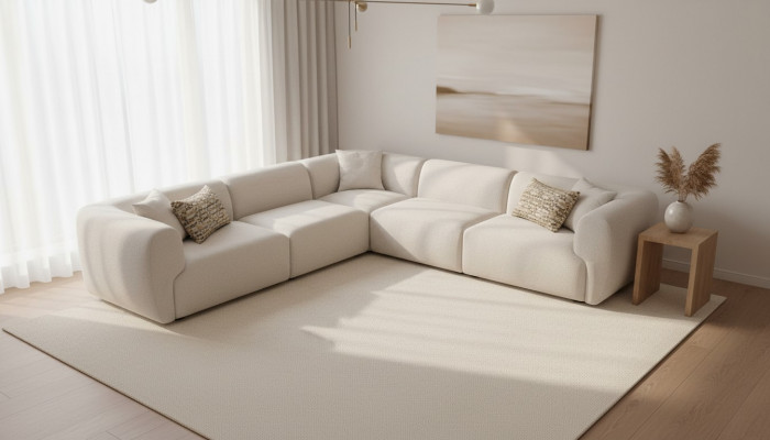 Canapé Eck Beige Wunnzëmmer Sofa Couch L-Form Modern Miwwelen Textil