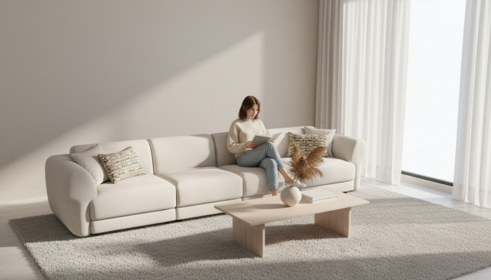 Grousst beiges attraktivt 6-Sëtzgepolster a einfachem Design aus Premium-Materialien