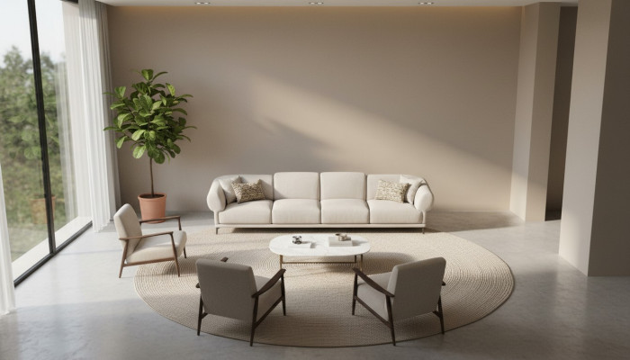 Grousst beiges attraktivt 6-Sëtzgepolster a einfachem Design aus Premium-Materialien