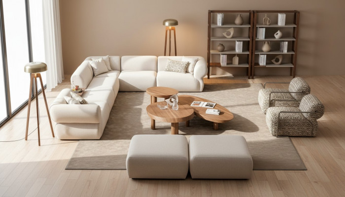 Italienesch Stil Miwwel Ecksofa Eckcouch Wunnlandschaft Eckgarnitur 5 Stéck.