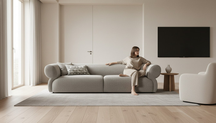 Sofa 3 Sëtzer Beige Sofa Luxus Wunnzëmmer Modern Design Polsterstoff Nei