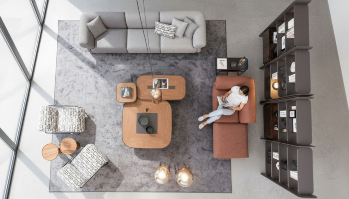 Eckcouchgruppe Polstergrupp Canapé Couch Stoff Wunnzëmmermiwwelen Modern