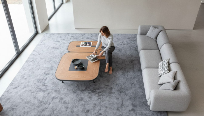 Modern Grey Fënnefsëtz Sofa Wunnzëmmermébel Polstersofa Stil Miwwelen