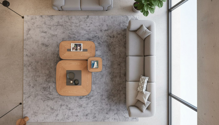 Modern Grey Fënnefsëtz Sofa Wunnzëmmermébel Polstersofa Stil Miwwelen