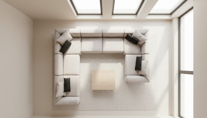 Eckcouch an U-Form Wunnzëmmer Canapé Couch Beige Polstercanapé Wunnlandschaft