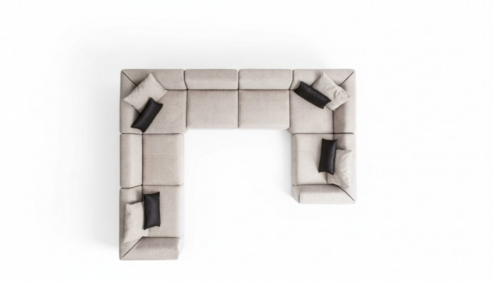 Eckcouch an U-Form Wunnzëmmer Canapé Couch Beige Polstercanapé Wunnlandschaft