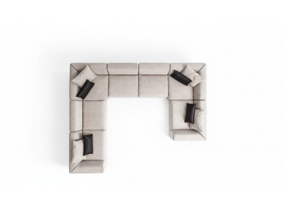 Eckcouch an U-Form Wunnzëmmer Canapé Couch Beige Polstercanapé Wunnlandschaft