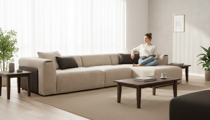 Modern beige Eck-Wunnlandschaft Luxus Ecksofa Polstersofaen Modern Nei