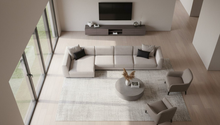 Beige L-förmeg Eckcanapé Wunnzëmmer Couch Textil Designer Modern